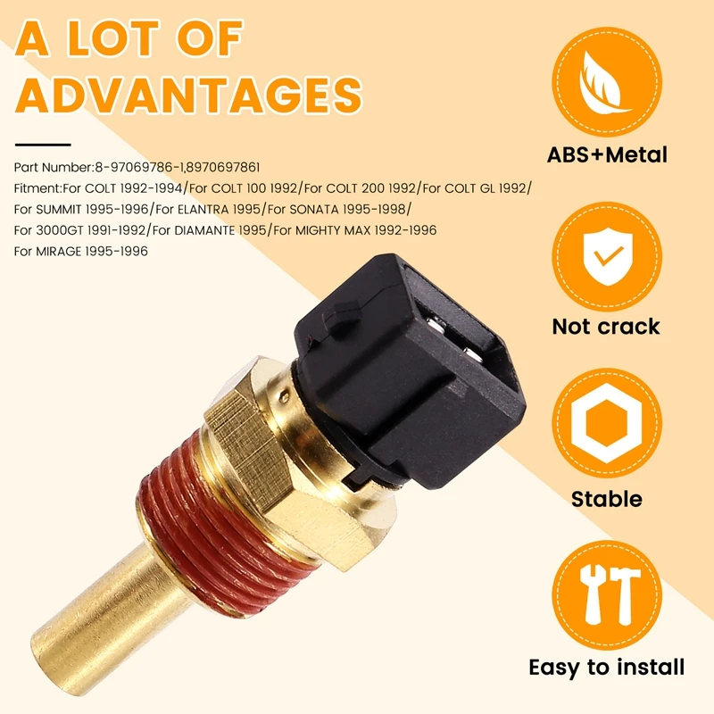 Coolant Temperature Sensor For Mitsubishi Colt Lancer RVR Pajero L300 L400 Space Triton Chariot 8-97069786-1