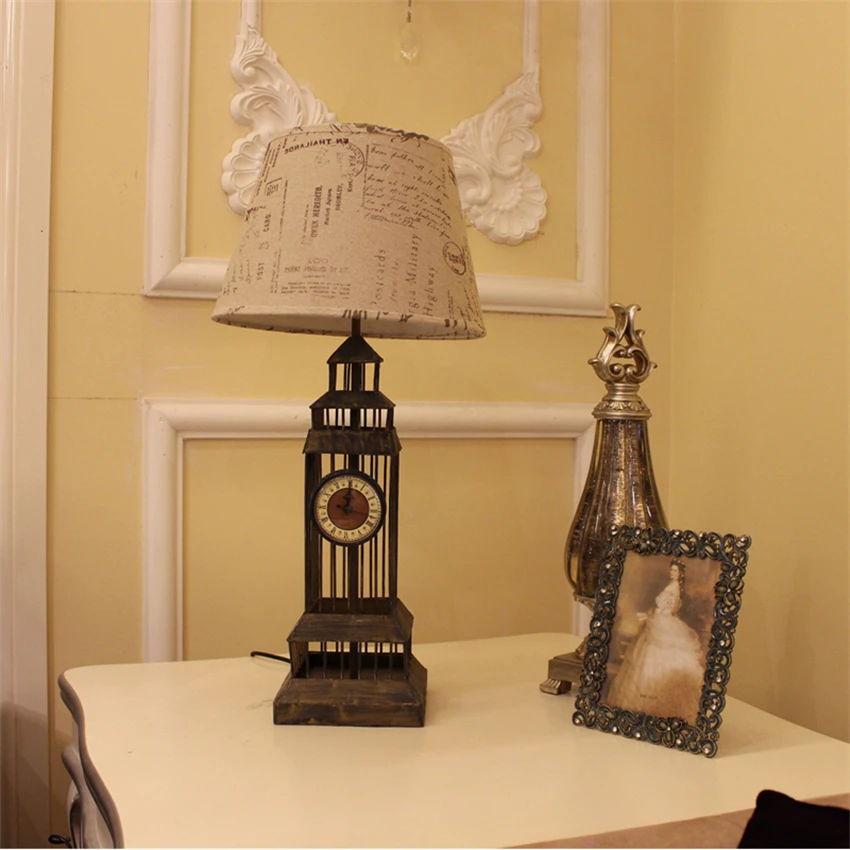 مصابيح طاولة عتيقة من الحديد الأوروبي لغرفة النوم بجانب السرير مصابيح طاولة Big Ben البريطانية لتزيين غرفة المعيشة وتركيبات مصابيح سطح المكتب #4