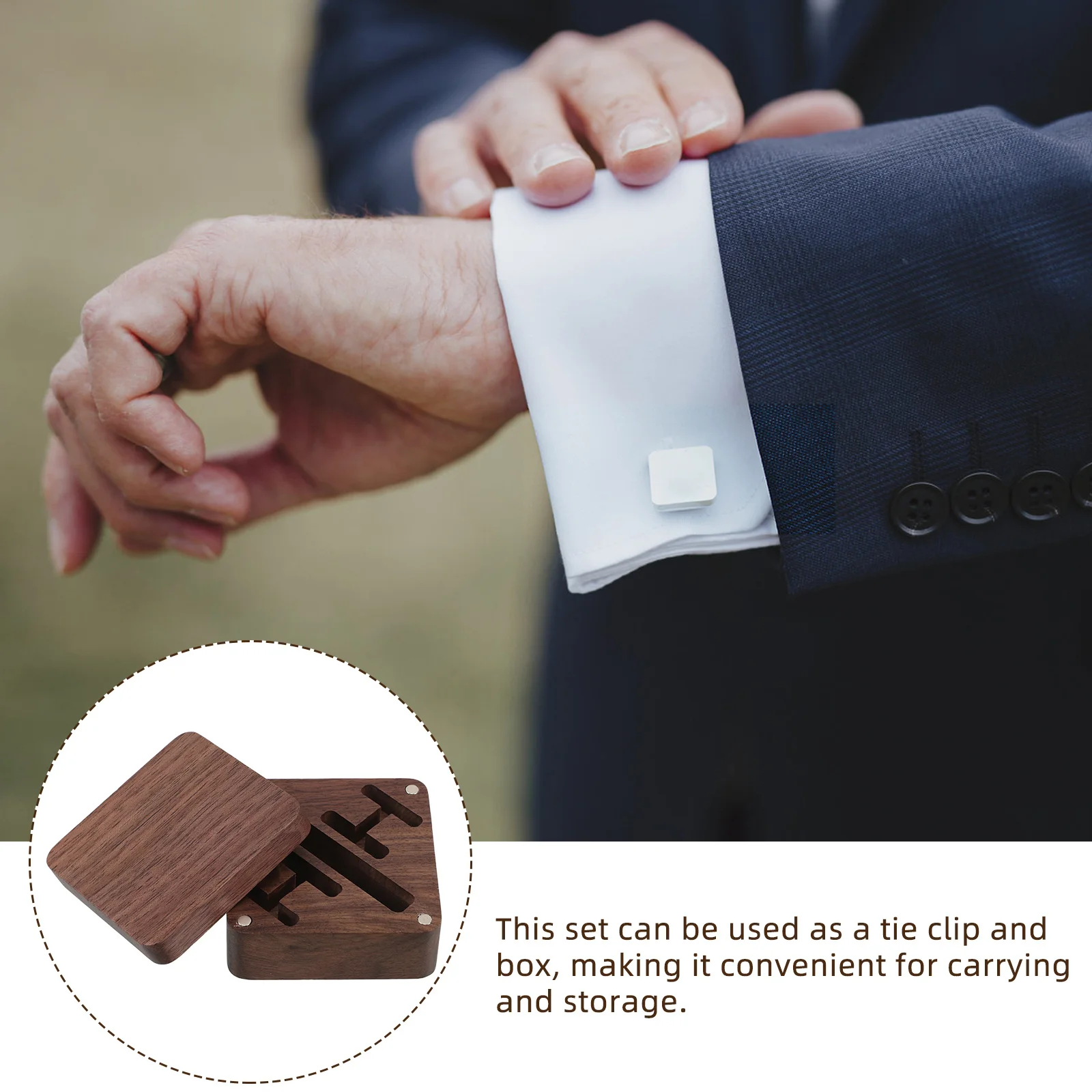 Wood Cufflinks Box Black Walnut for Men Tie Clip Display Case Small Jewelry Organizer Travel Accessory Elegant Gift
