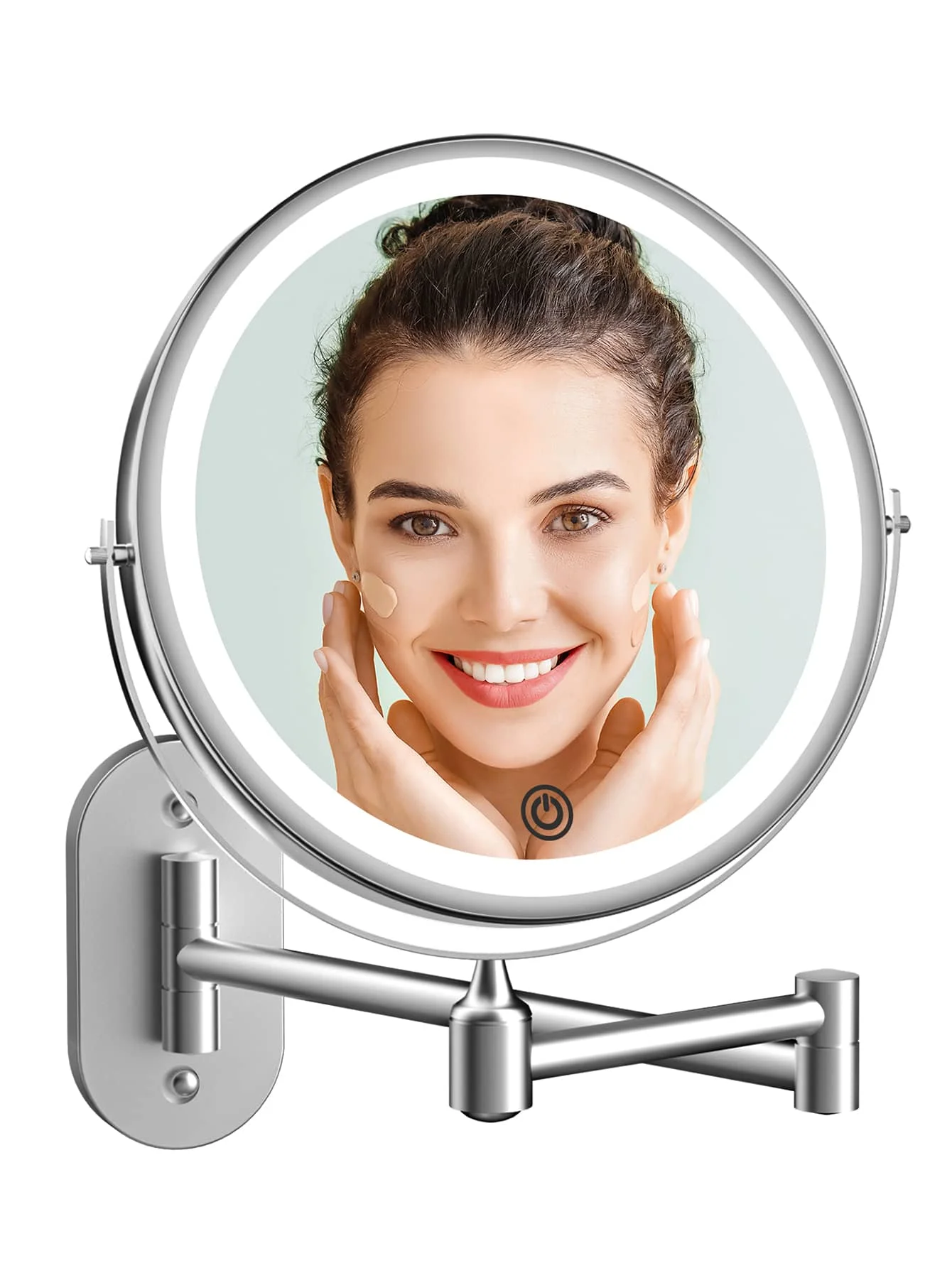 

Wall Mounted Makeup Mirror With 3-Color Dimmable Light 1X 10X Magnifying Rechargeable Double-Sided Smart Touch Sensor Extended