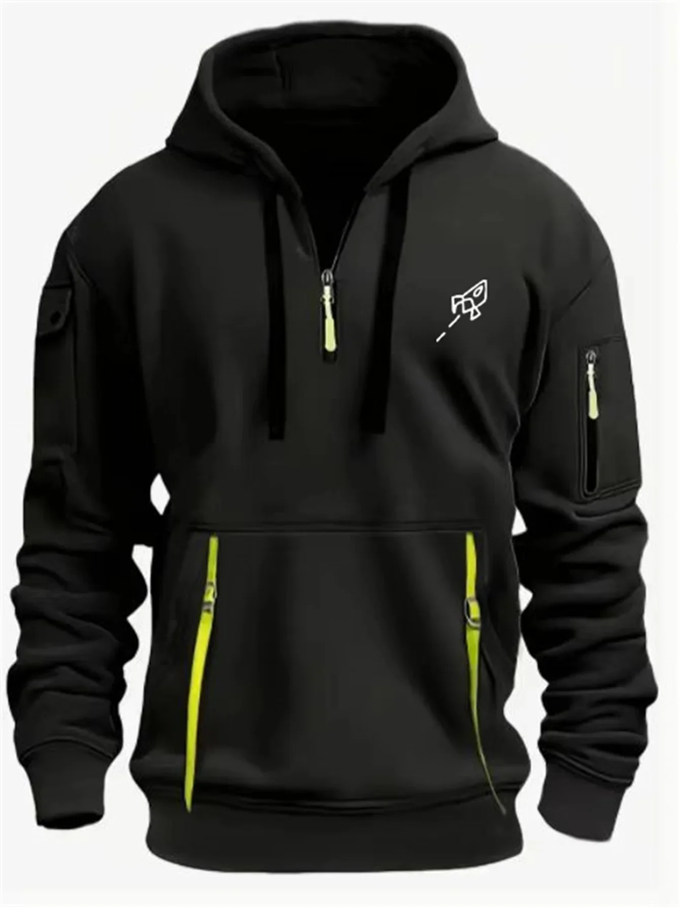 Multi pocket zipper long sleeved men's and women's spring and autumn hoodies, printed with rocket patterns, comfortable fabric
