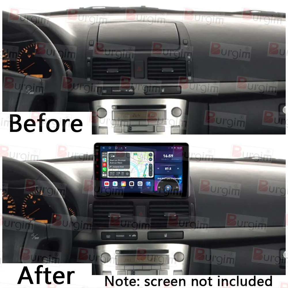 Burgim Car Android Radio Frame For Toyota Avensis T250 2003-2010 9 inch 2DIN Stereo Panel Fascia 16PIN Harness Wire Power Cable