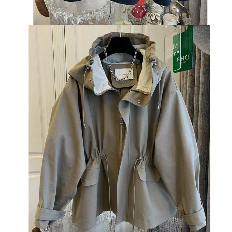 ملابس عمل بقلنسوة لعام 2026 Jaet للسيدات ort فضفاضة غير رسمية للربيع وصلت حديثًا ملابس خارجية بسحاب مقاوم للرياح لون الإغلاق