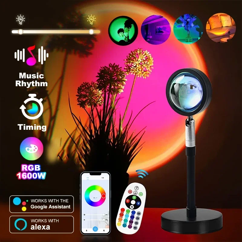 

Sunset Rainbow Lamp Projector Tuya WiFi RGB Remote Control Light Atmosphere Led Desk for Home Bedroom Wall Decoration