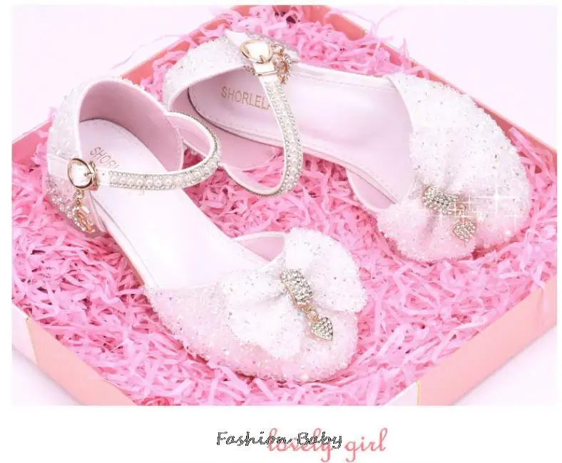 Girl Butterfly Crystal Mary Jane Shoes Bling Princess Sandals for Children Stage Performance Kids Leather Shoes Dance Party Baby