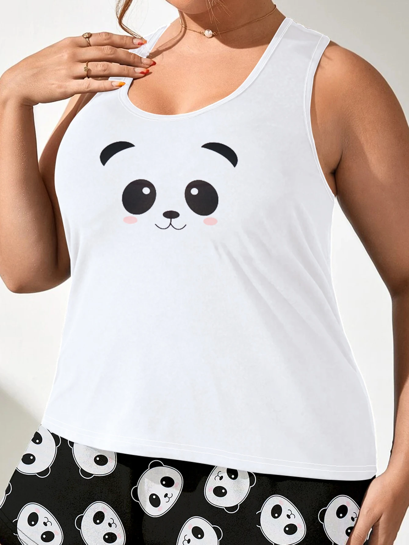 Conjunto de pijama con estampado de Panda para mujer, chaleco sin mangas y pantalones cortos, conjunto de muebles para el hogar, fresco y lindo, Verano