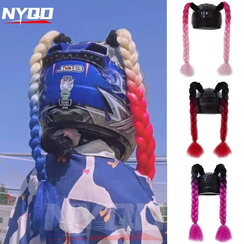 1 Pair Punk Style Motorcycle Helmet Dreadlocks famels Helmet Dreadlocks Ponytail Braid Motocross Bicycle Helmets red Hair Decor