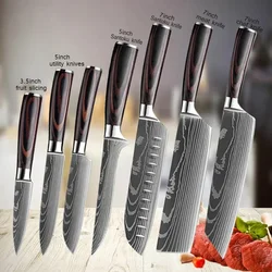 Kitchen Knives Japanese Santoku Cleaver Slicing Knife Stainless Steel Boning Knife Butcher Cleaver Laser Damascus Knife