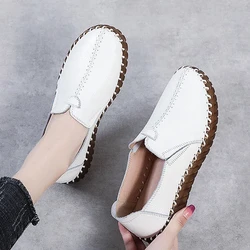 Soft Bottom Mother's Loafers 2022 Spring/Autumn Flat Casual Shoes Non Slip Women's White Flats Moccasins Geunine Leather