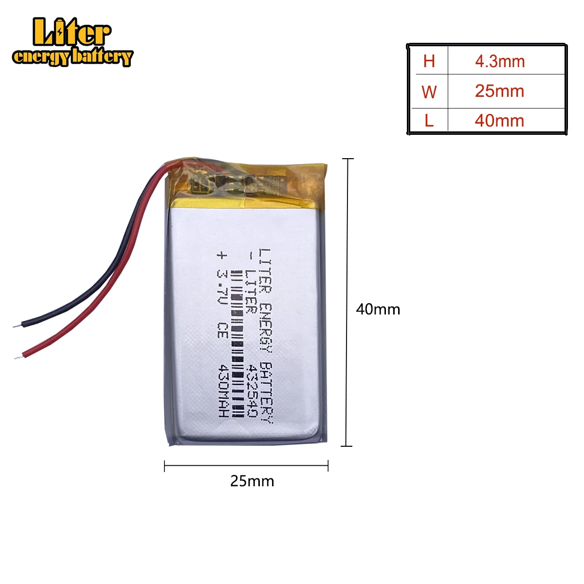 

Liter energy battery 3.7V tablet battery MP3 point reading pen MP4 driving recorder 432540 430mAh recording pen