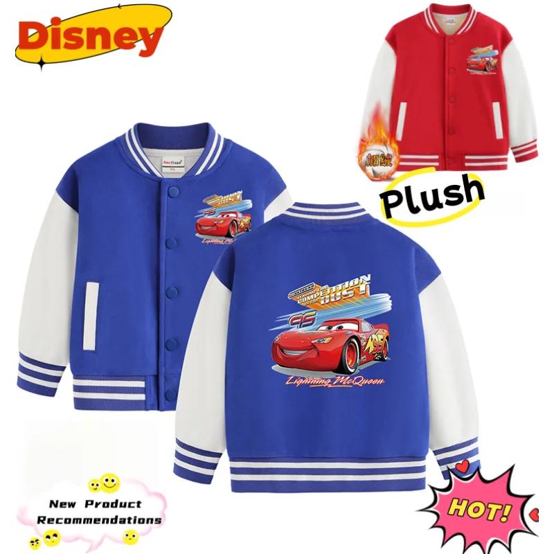 

Disney Pixar Lightning McQueen Coat for Boys, Autumn and Winter Fleece Anime Cartoon Warm Casual Baseball Jacket, Holiday Gift