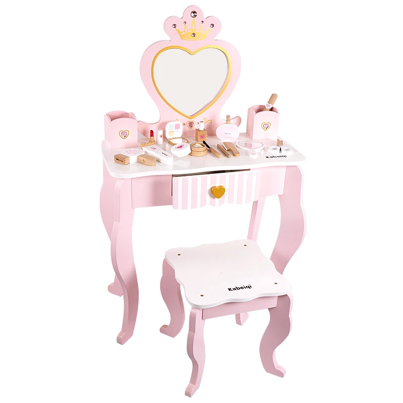 Wooden Puzzle Simulation Parent-child Interactive Love Dressing Table Set For Children Playing House Toys