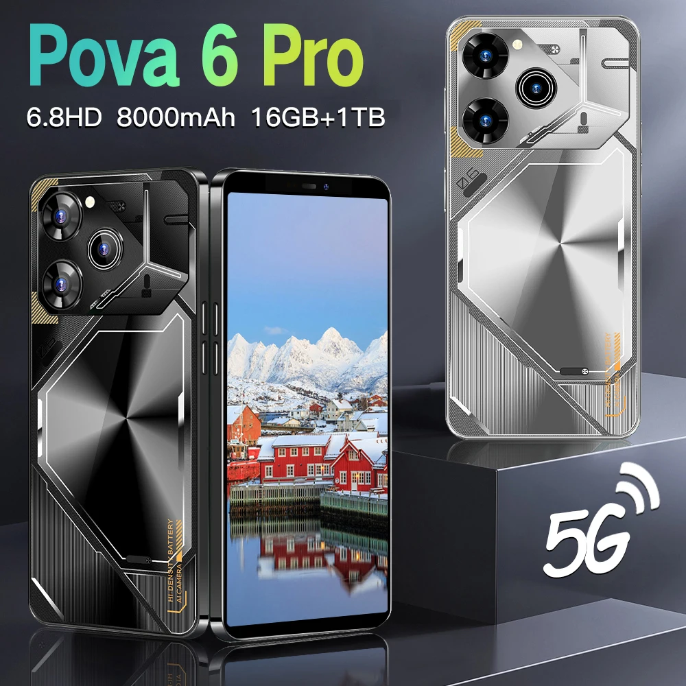 

2025 New Pova 6 pro 6.8HD Global Edition Original Smart Dual Card 8000mAh Battery Facial Recognition Function