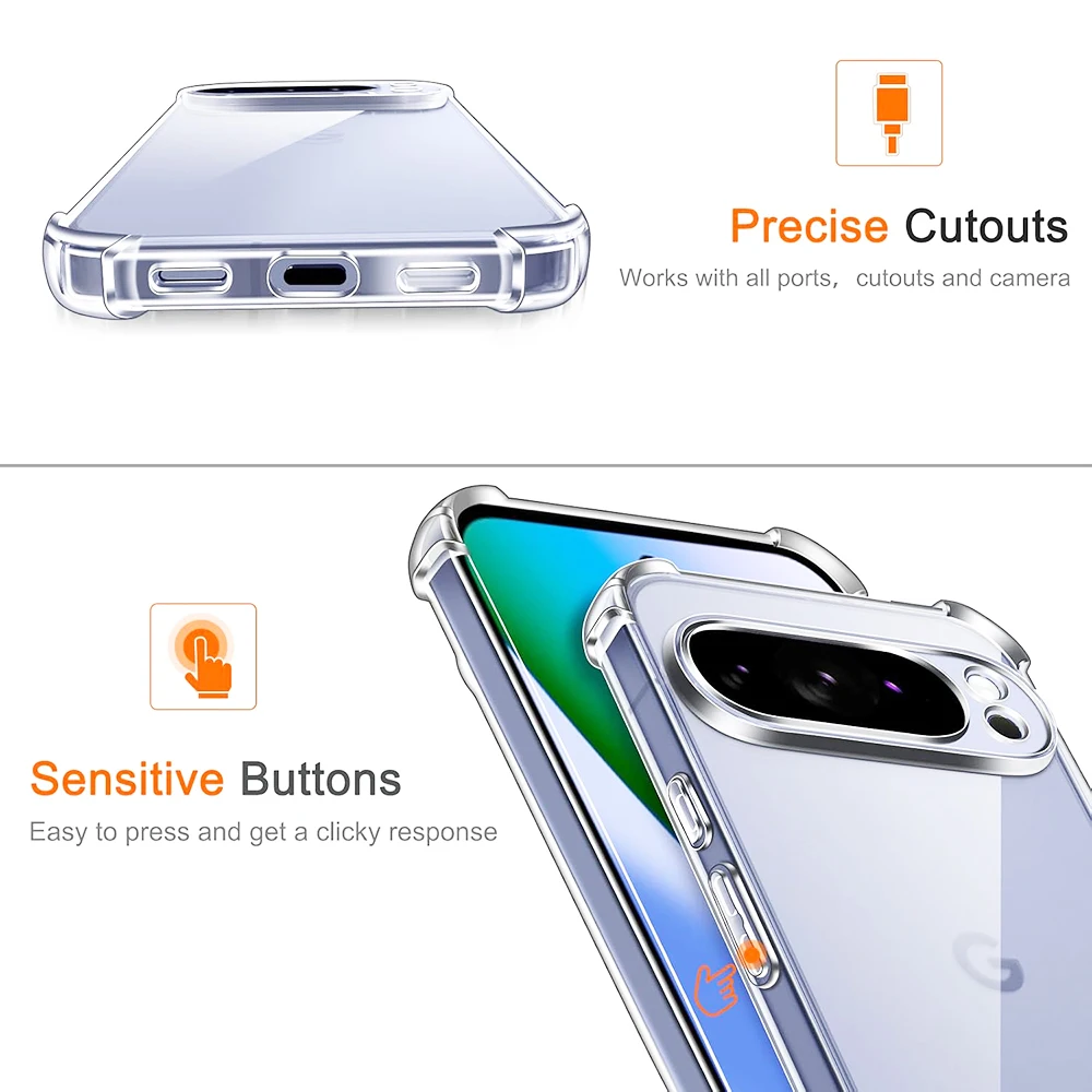 เคสซิลิโคนกันกระแทกแบบ 3 มิติ พร้อมถุงลมนิรภัย สำหรับ Google Pixel 10 9 Pro XL 9A โปร่งใสบางเฉียบ สำหรับ Google10 5G