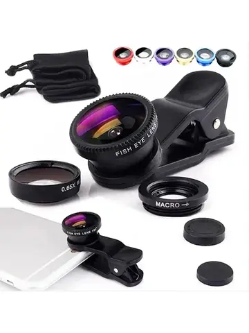 3in1 Fisheye Wide Angle Micro Camera Lens for iPhone Xiaomi Redmi 3in1 Zoom Fish Eye Len on Smartphone Lenses with Phone Clip