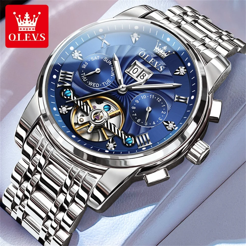 OLEVS Klassische Herrenuhren Tourbillon Multifunktions-Vollautomatik-Herrenuhr High-End-Armbanduhr für Männer