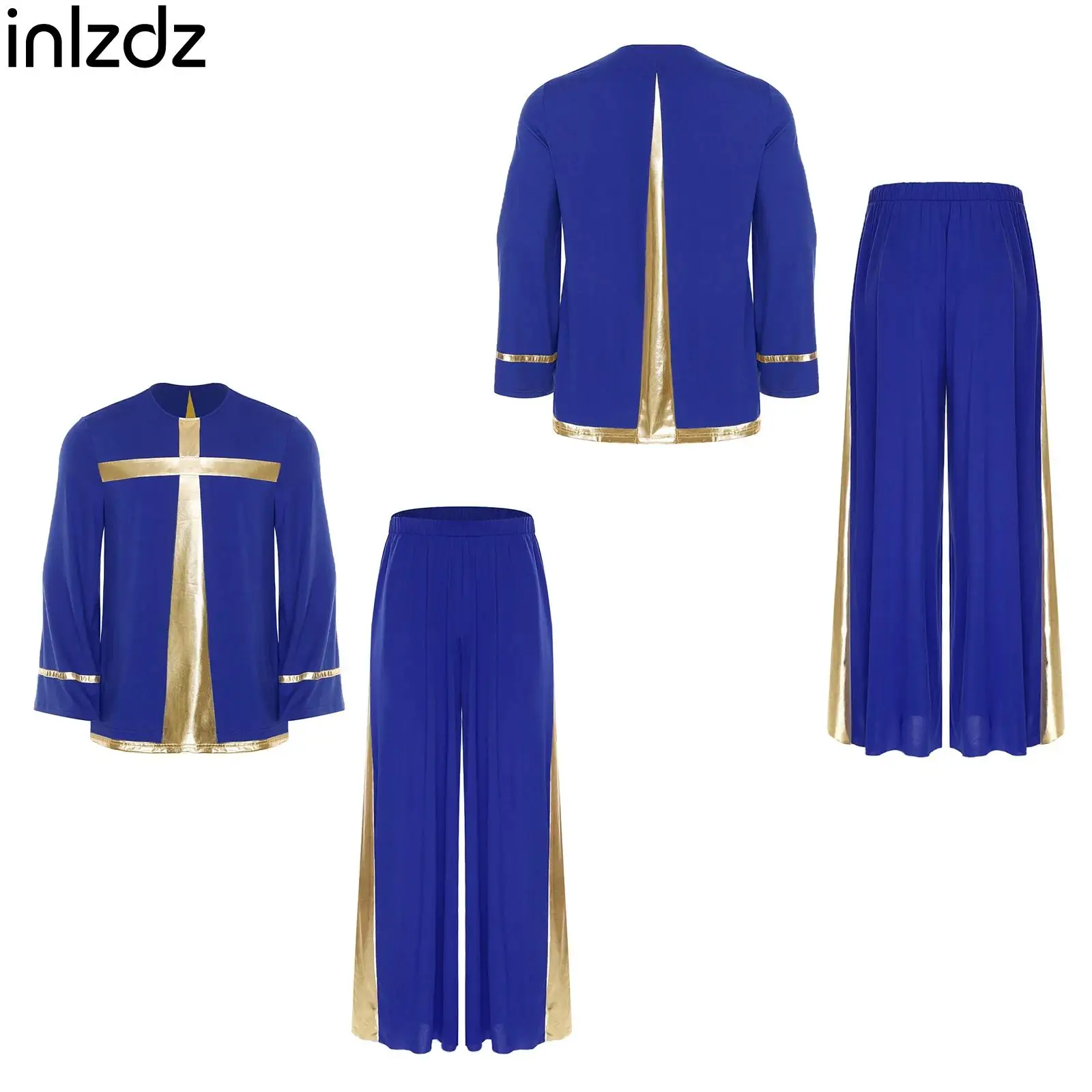 

Long-sleeved Modern Lyrical Liturgical Dance Costume Men Pullover Tunic Shirt+Pants Praise Choir Church Worship Outfit Dancewear