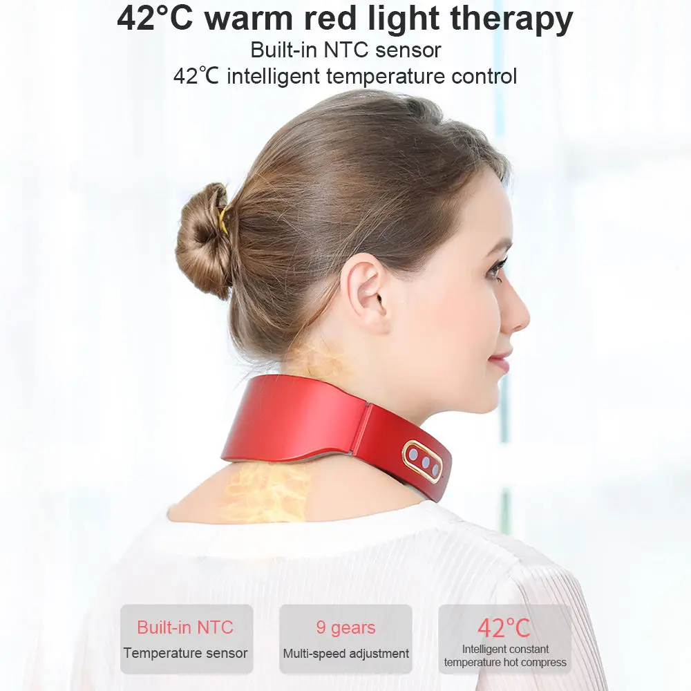 Electric Pulse Back and Neck Massager Far Infrared Heating Pain Relief Health Care Relaxation Tool Intelligent Cervical Massager