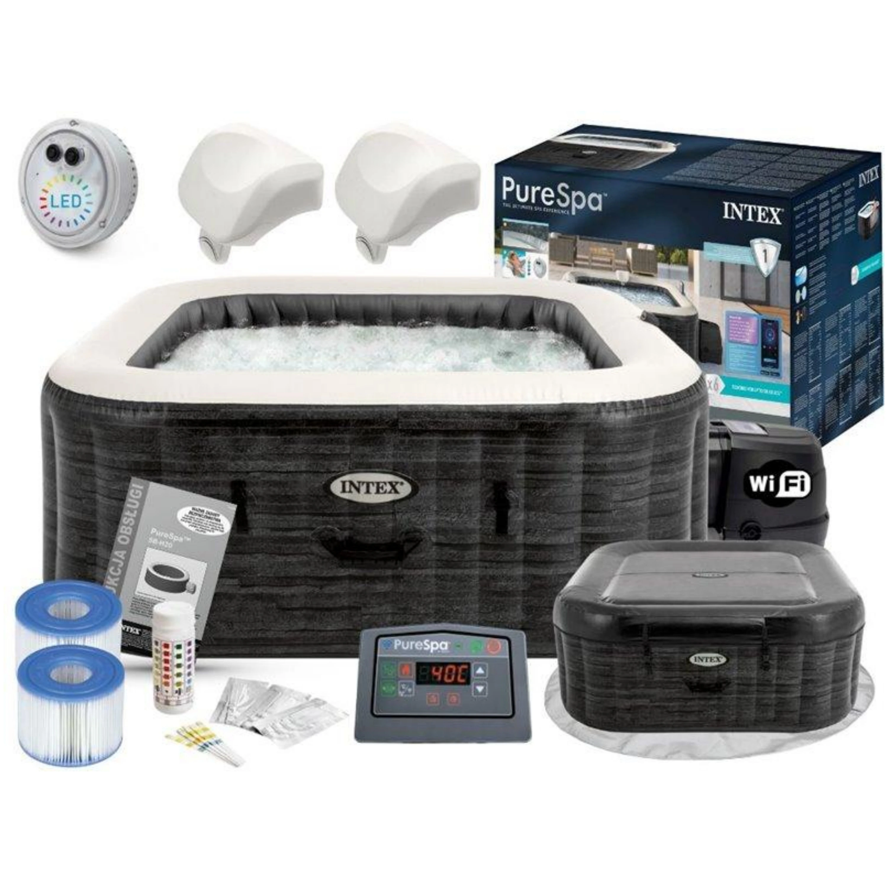 

STLF INTEX 28452NP PureSpa Greystone Deluxe Inflatable 6 Places Spa Inflatable Rectangular PVC Hot Tub 1.96mX1.96mX71 cm