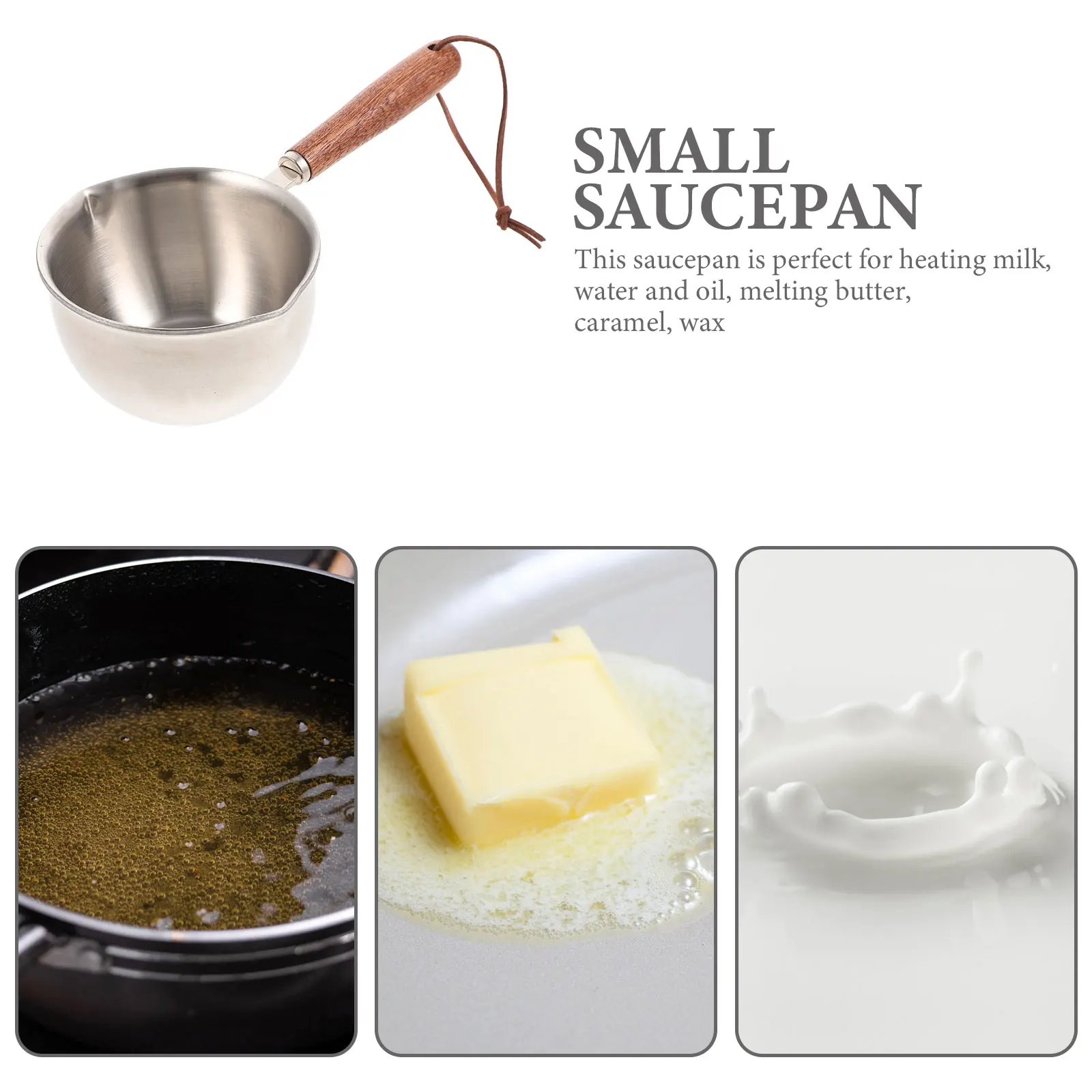 

Small Saucepan Stainless Steel Pot Compact Milk Pan Soup Pan Cooking Oil Pouring Wood H Smooth Bottom Heat Conduction