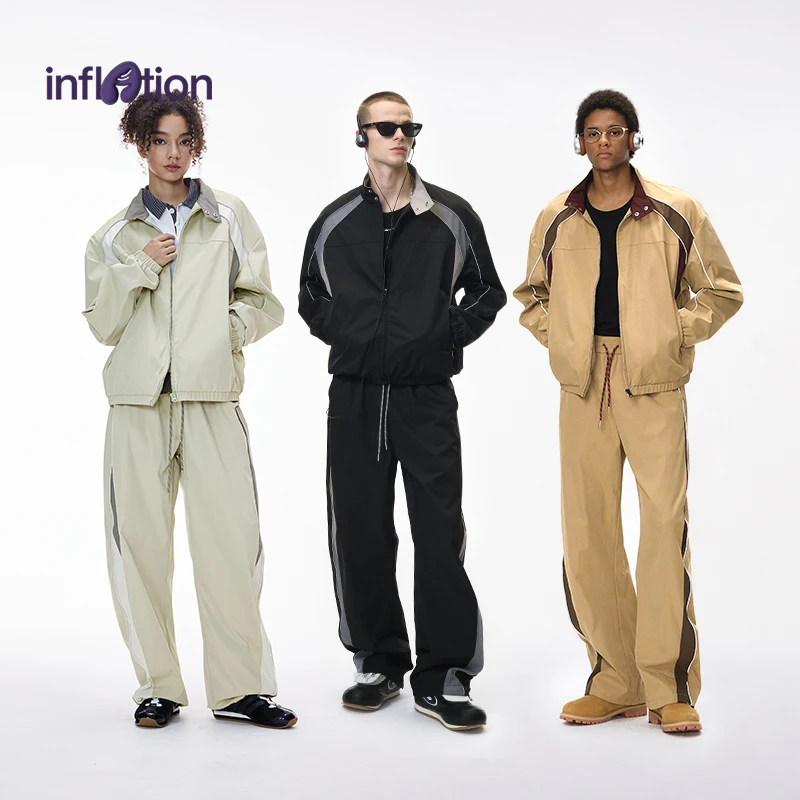 

INFLATION Men Retro Tracksuit Fall 2025 New Racing Jacket with Wide Leg Casual Pants Streetwear Two Piece Outfit