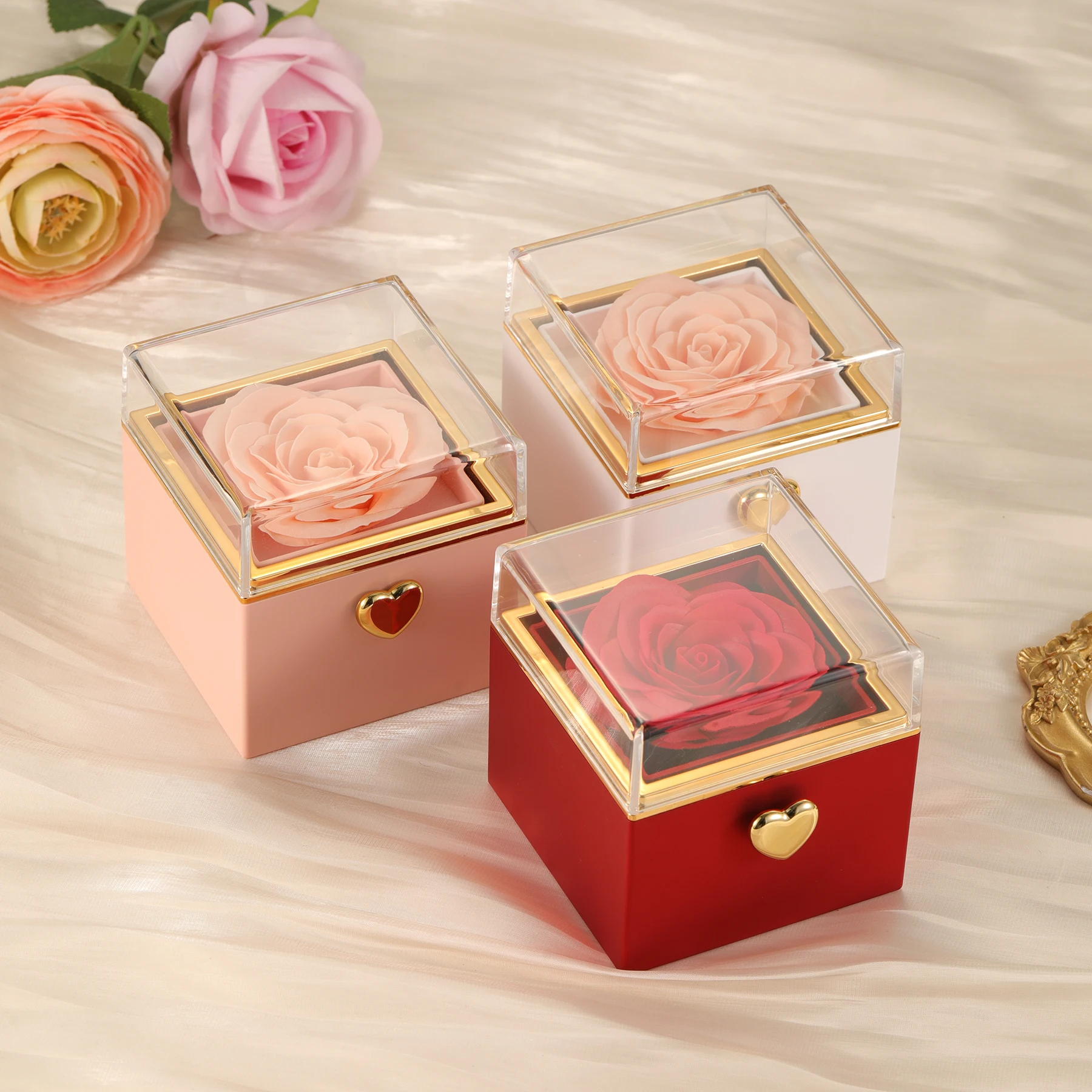 2026 Magic Rotation Eternal Real Rose Box Double Heart Custom Engraved Name Steel Necklace for Valentine's Day Jewelry Gift - Image 3