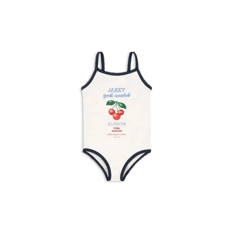 Kids One Piece Swimwear  White Cherry Print Long Sleeve Sun Protection Swimsuit Girl Two Piece Bathing Suit  Girls Swimwears
