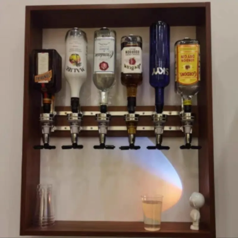 Wall-mounted alcohol dispenser,6 bottles of alcohol dispenser, bar cocktail mixer rack.