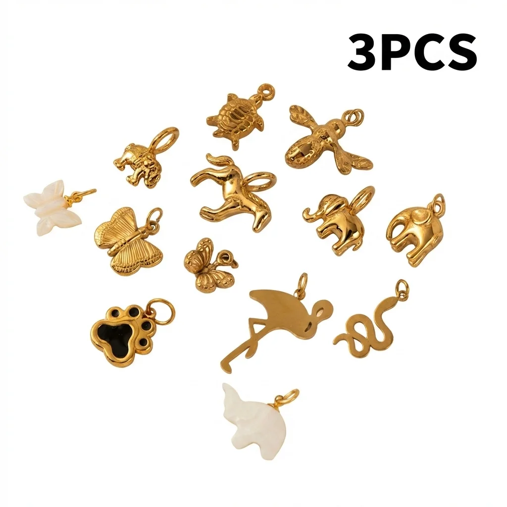 3 Stück Modische und beliebte Tier-Serie Anhänger mit Elefant, Schlange, Schmetterling und Kranich zum Selbermachen für Schmuck – Detail 2