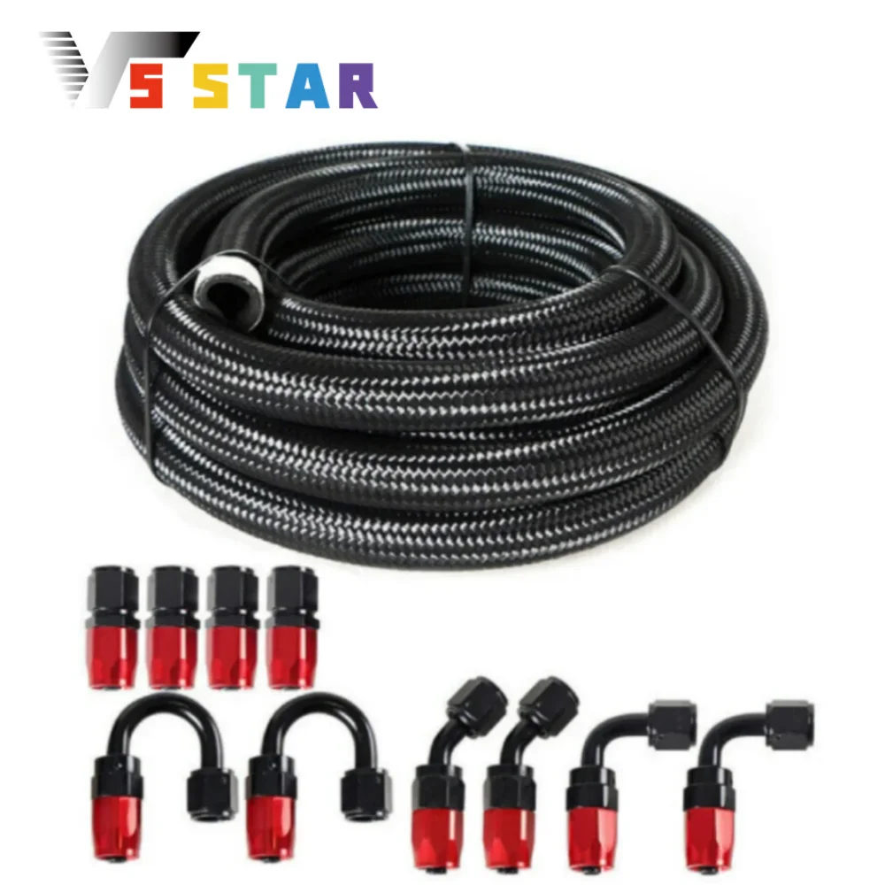 

10 футов CPE, нейлон и плетеный топливный провод из нержавеющей стали с 10 фитингами AN6, прямой, 45, 90, 180 градусов, комплект шланга, красный, черный