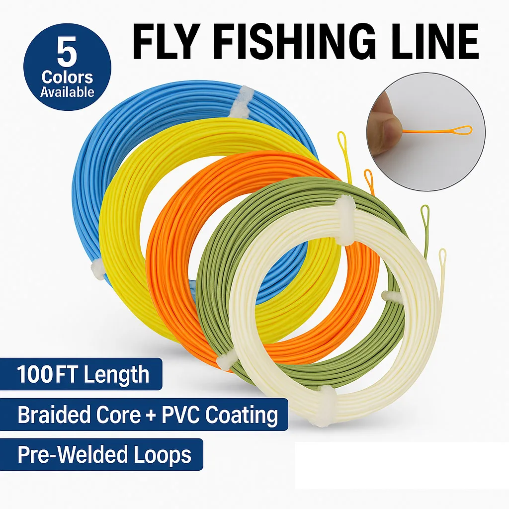 Aventik100FT Floating Fly Fishing Line WF1F–WF9F Weight Forward With Line ID PVC Braided Core Smooth Casting Trout Bass Salmon