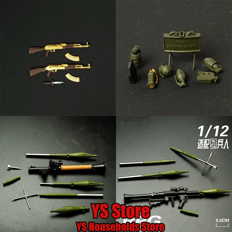 Mezcohascoアクションフィギュア用ミニミリタリーシューアクセサリー装飾、ak47 & mモデルガン、m18a1 claymore rpgシミュレーション、6 "、1:12