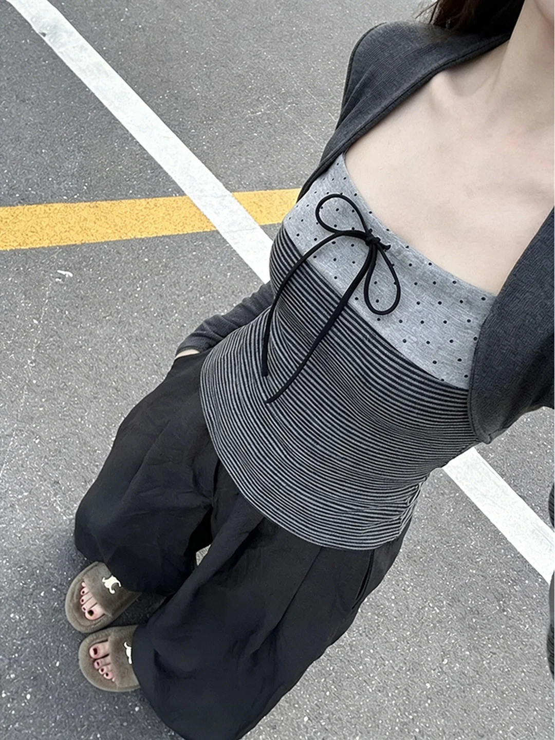 تي شيرت نسائي كوري Sle طويل Sve بتصميم شتوي بقصة ضيقة مع عقدة شريطية ناعمة ومريحة ومتعددة الاستخدامات