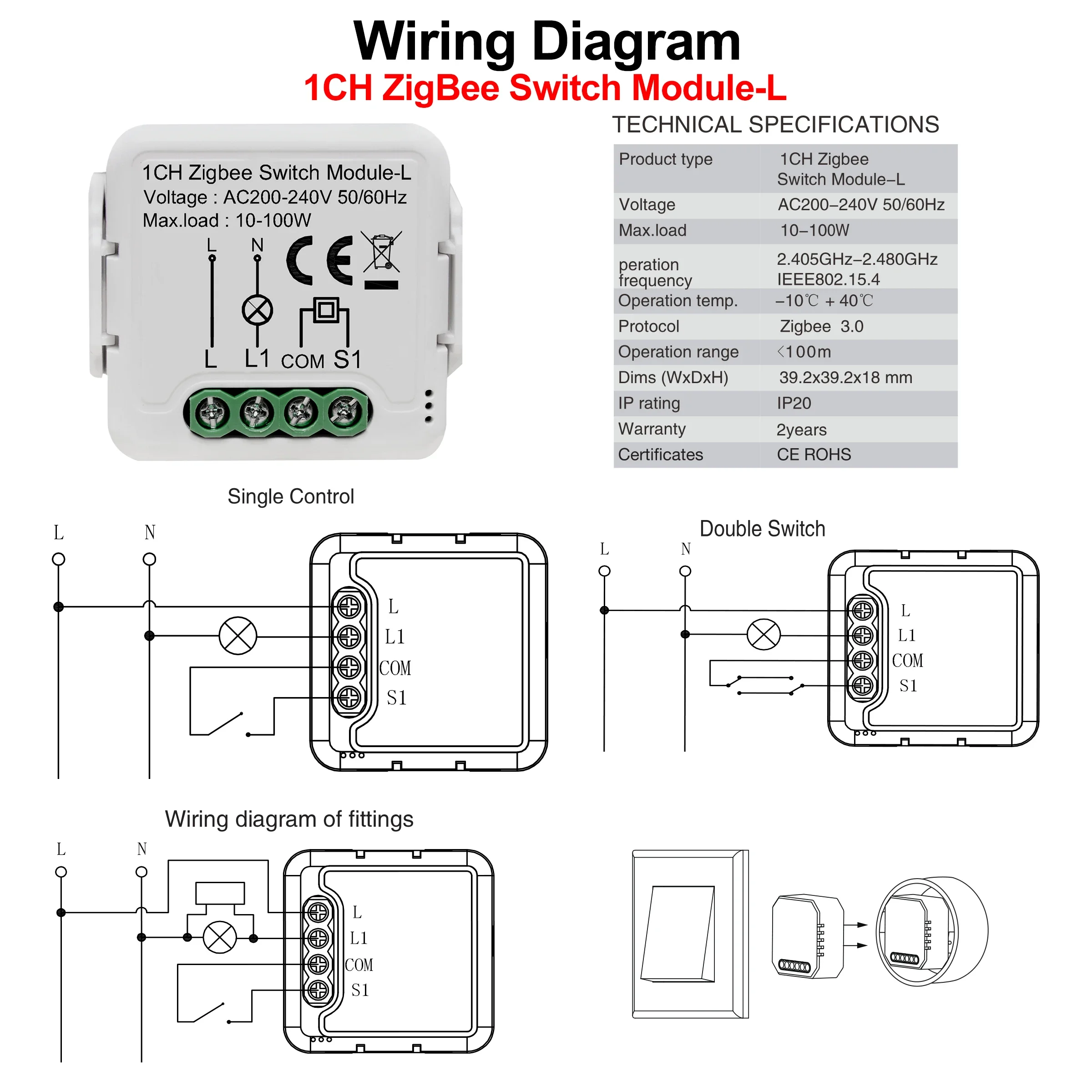 ZigBee 3.0 Smart Switch-Modul, kein Neutralleiter erforderlich, Smart Home DIY Light Breaker, funktioniert mit Alexa Google Home