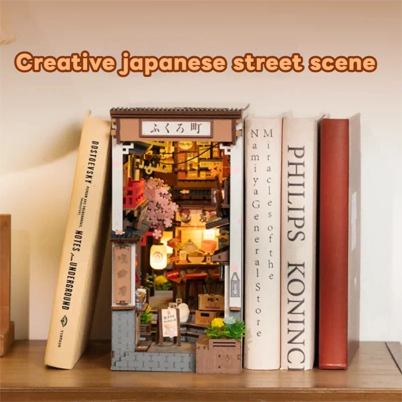 DIY النمط الياباني زهر الكرز النبيذ الزقاق دراسة الزاوية عدة رف الكتب المنزلية الديكور ثلاثية الأبعاد اليدوية خشبية لغز هدية الكريسماس
