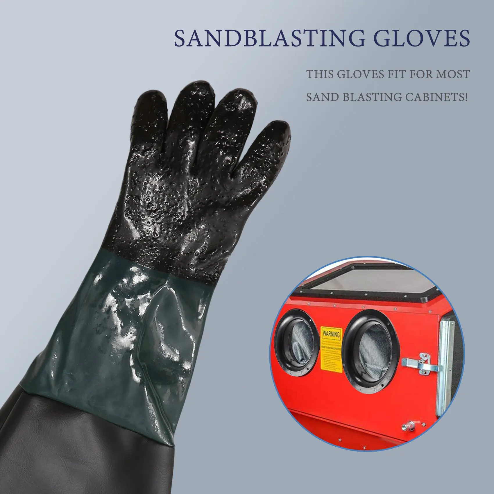 TOP 1Pair Durable Rubber Sandblasting Gloves 60cm Heavy Duty Working Protective Sandblaster Gloves for Sandblast Machine Cabinet