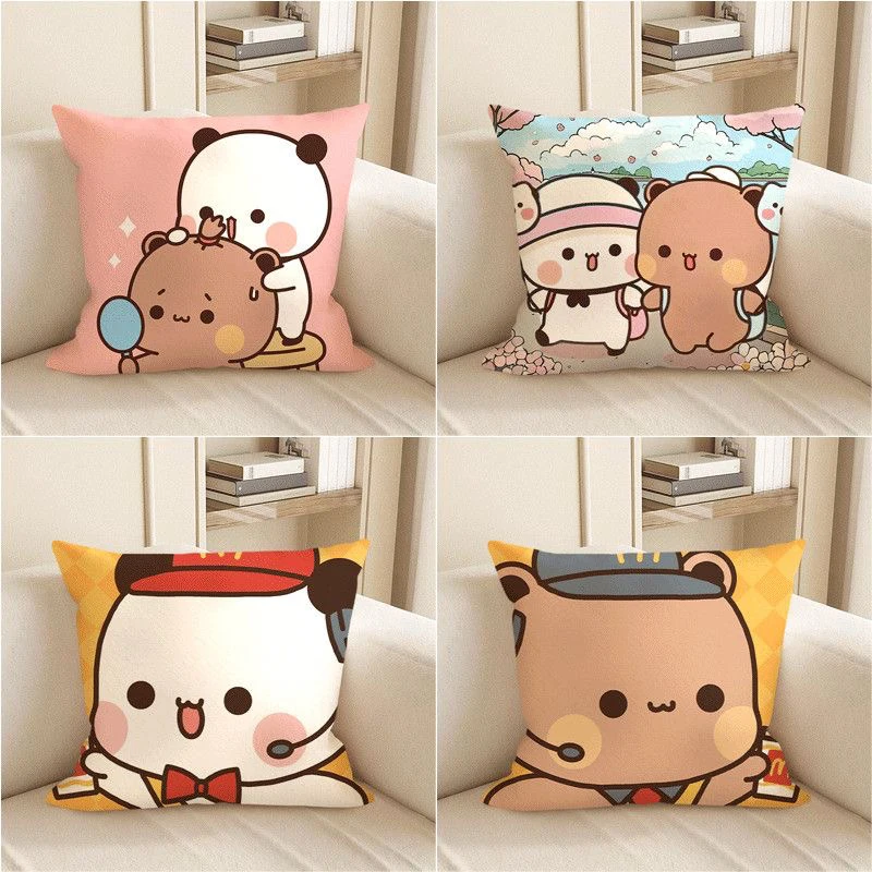 

Льняные наволочки с милыми животными и друзьями, узоры с рисунками панды и бурого медведя, для украшения дивана в гостиной