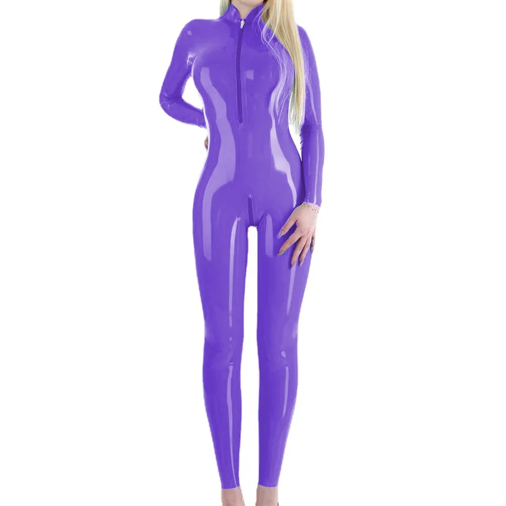 

Raves Party Cosplay Turtleneck Long Sleeve Catsuit,Vinyl PVC Leather Bodycon Jumpsuits,Exotic Wetlook Romper,Sissy Club Outfits