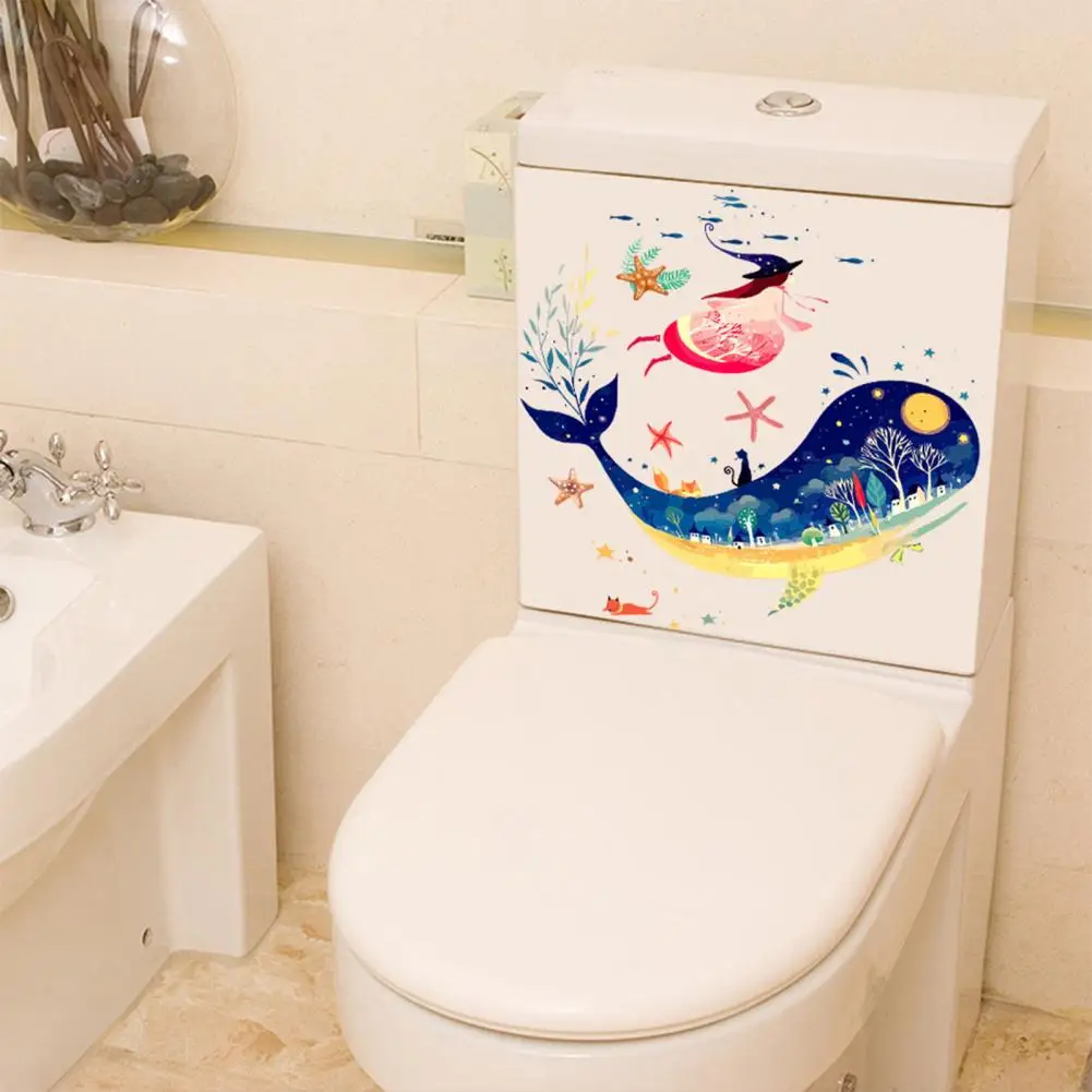 Cute Toilet Decal Cartoon Toilet Decal Vibrant Cartoon Pattern Toilet Sticker Strong Adhesive Wall Decal for Home Bathroom