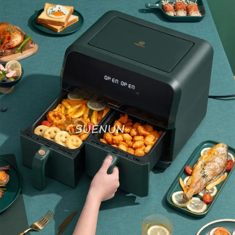 หม้อทอดไฟฟ้าอเนกประสงค์แบบอัตโนมัติเต็มรูปแบบหม้อทอด Air fryer ดรัมสองชั้นเตาอบไร้น้ำมันอัจฉริยะขนาดใหญ่
