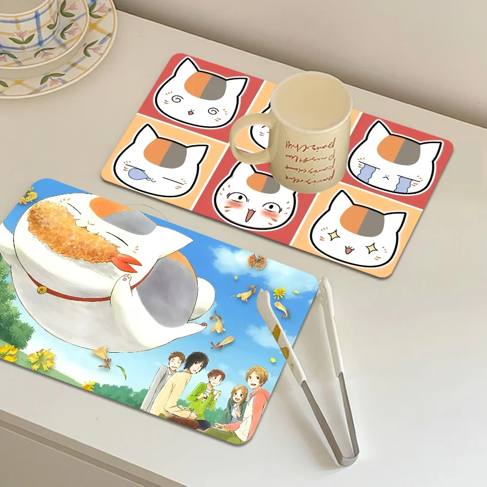 Natsumes Book Nyanko Sensei Quick Drying Dish Mat Printed Kitchen Non-slip Coffee Cup Pad Drain Mats Cup Bottle Placemat