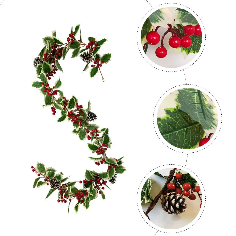 

Christmas Leaf Red Berry Garland 3M Long Artificial Xmas Decor for Wall Door Hanging Party Scene Festive Decoration