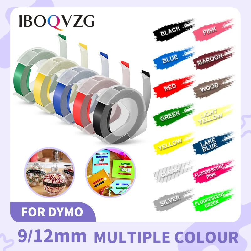 

IBOQVZG for Dymo 3D Embossing Tapes Dymo 9mm Label Tape Compatible for Motex Printer Dymo 12965 E101 1540 1610 1880 Label Maker