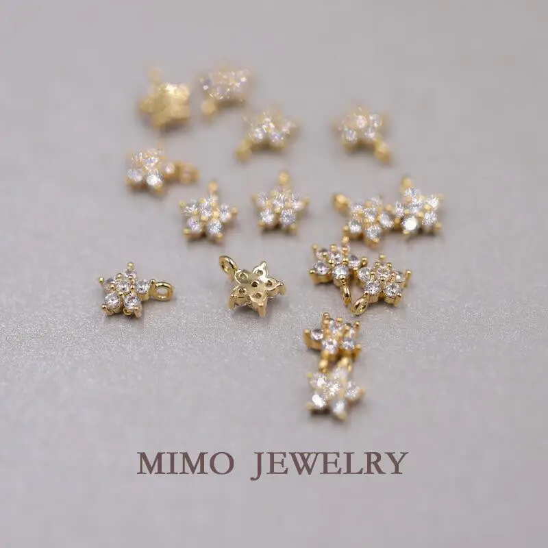 1pcs Copper-plated Pentagram Flower Exquisite Mini Zircon Pendant Charms For Jewelry Making DIY Bracelet Accessories Findings