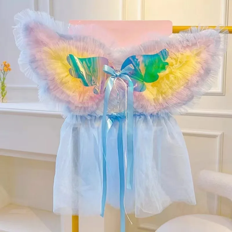 

International Children's Day Butterfly Angel Wings Skirt Set Princess Girls Performance Props Fairy Wings Back Ornament