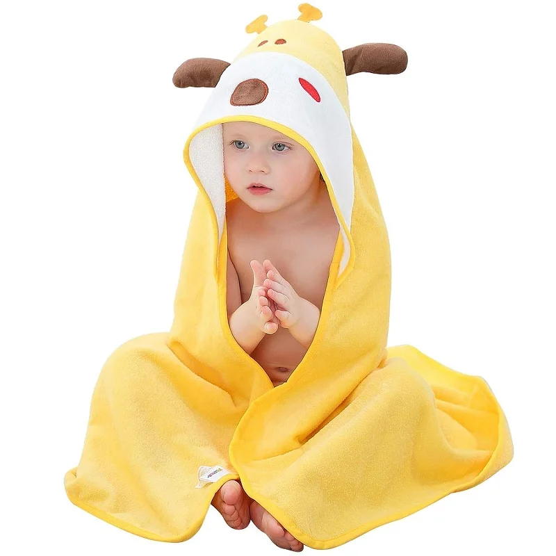 MICHLEY 2PCS Cute Cartoon Baby Bath Towel Newborn Cotton Hooded Soft Infant Bathrobe Unisex Fox Giraffe For Boy Girls 0-6 Months