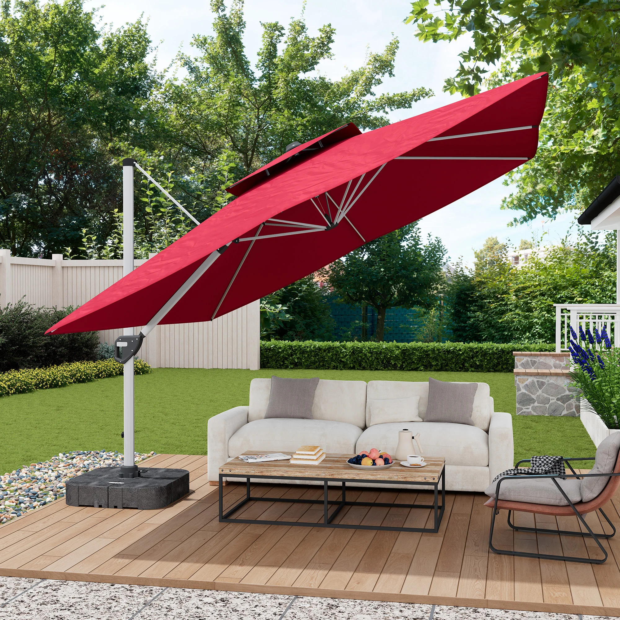 

11FT Patio Umbrella Outdoor Square Double Top Umbrella in Red (without Umbrella Base)