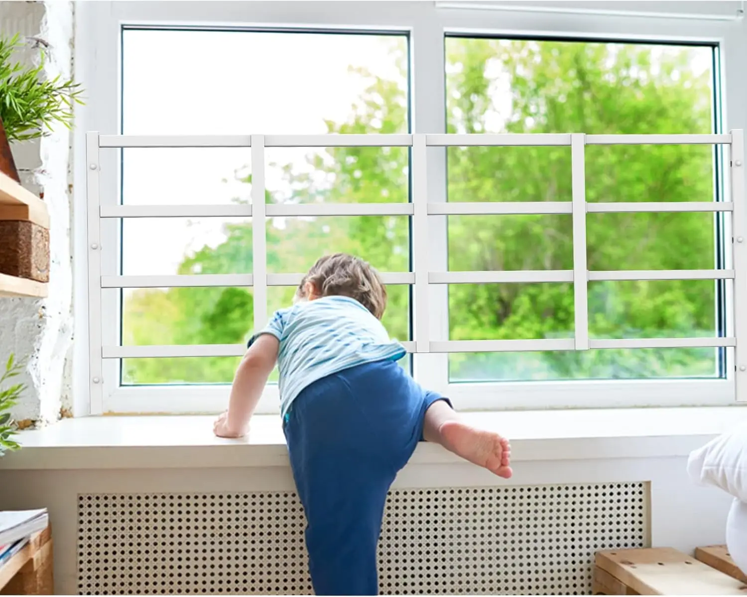 Protector de seguridad de ventana para niños, paquete de niños, ancho ajustable, evita caídas accidentales, sin salida