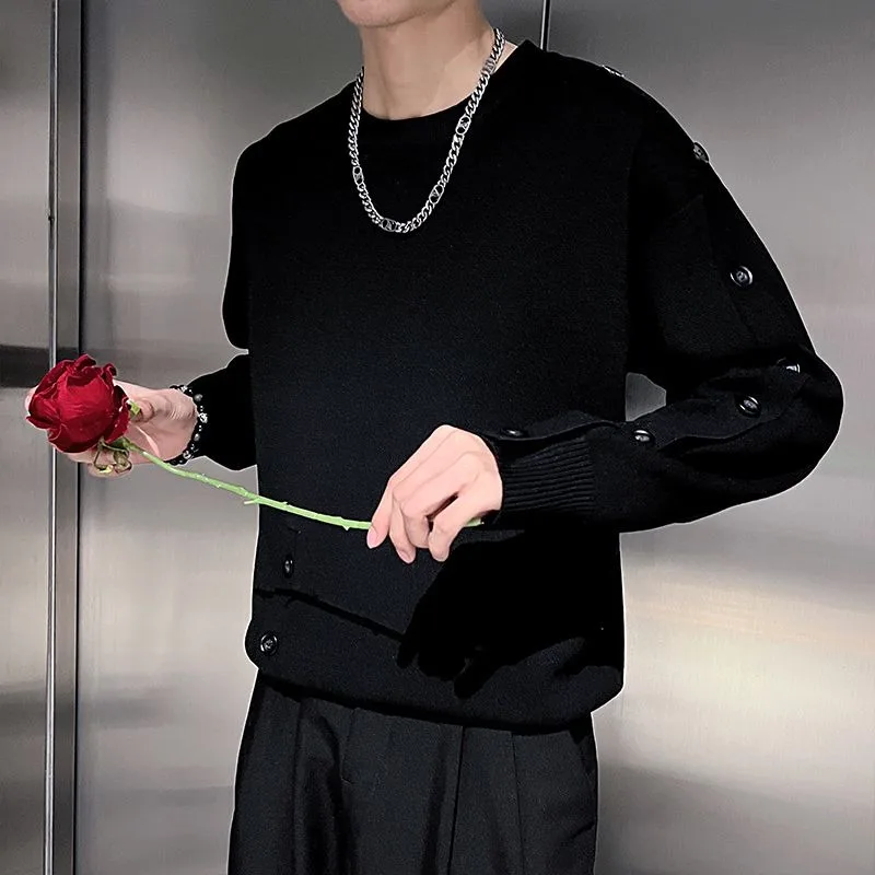Solid Color Pullover Round Neck Button Sweater Men's Bottoming Shirt Long Sleeve Autumn and Winter Knitted Sweater Top