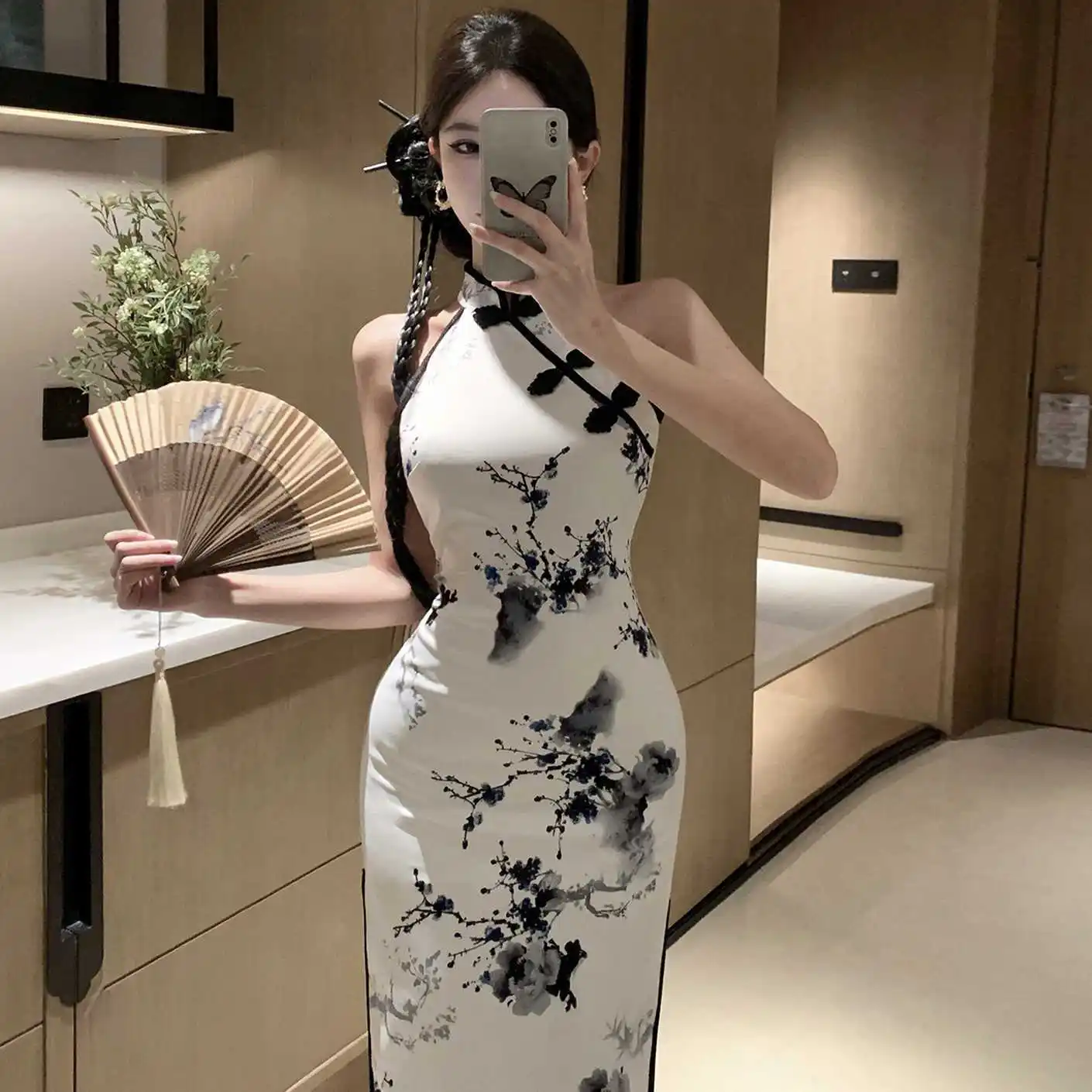 

Vintage Print Qipao Dress Modern, Elegant Oriental Chinese Cheongsam, Slim Fit Slit Summer Dress Chinese Style Clothes